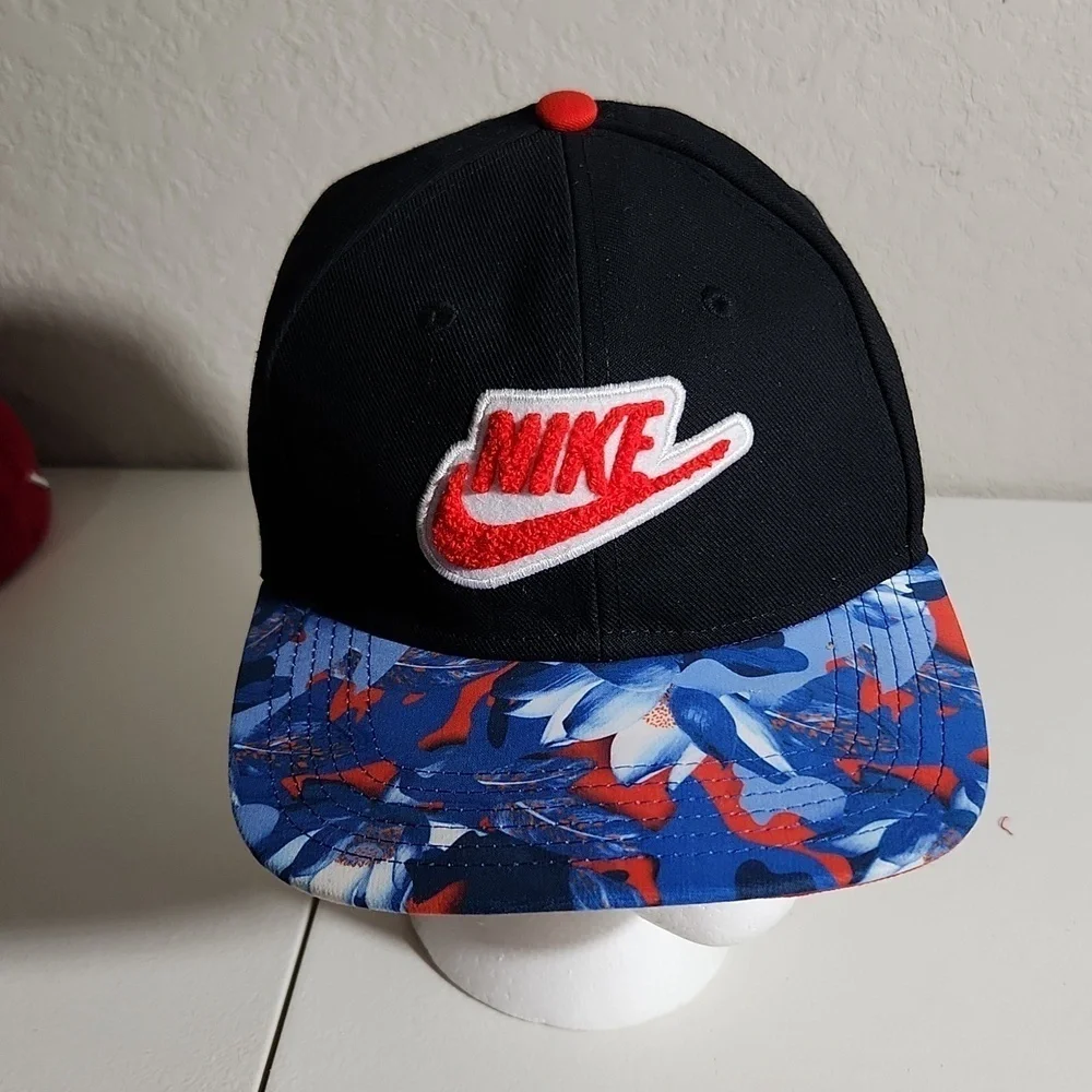Nike Hat Cap Snap Back Gray Black Red Swoosh Spell Out Logo Athletic one size